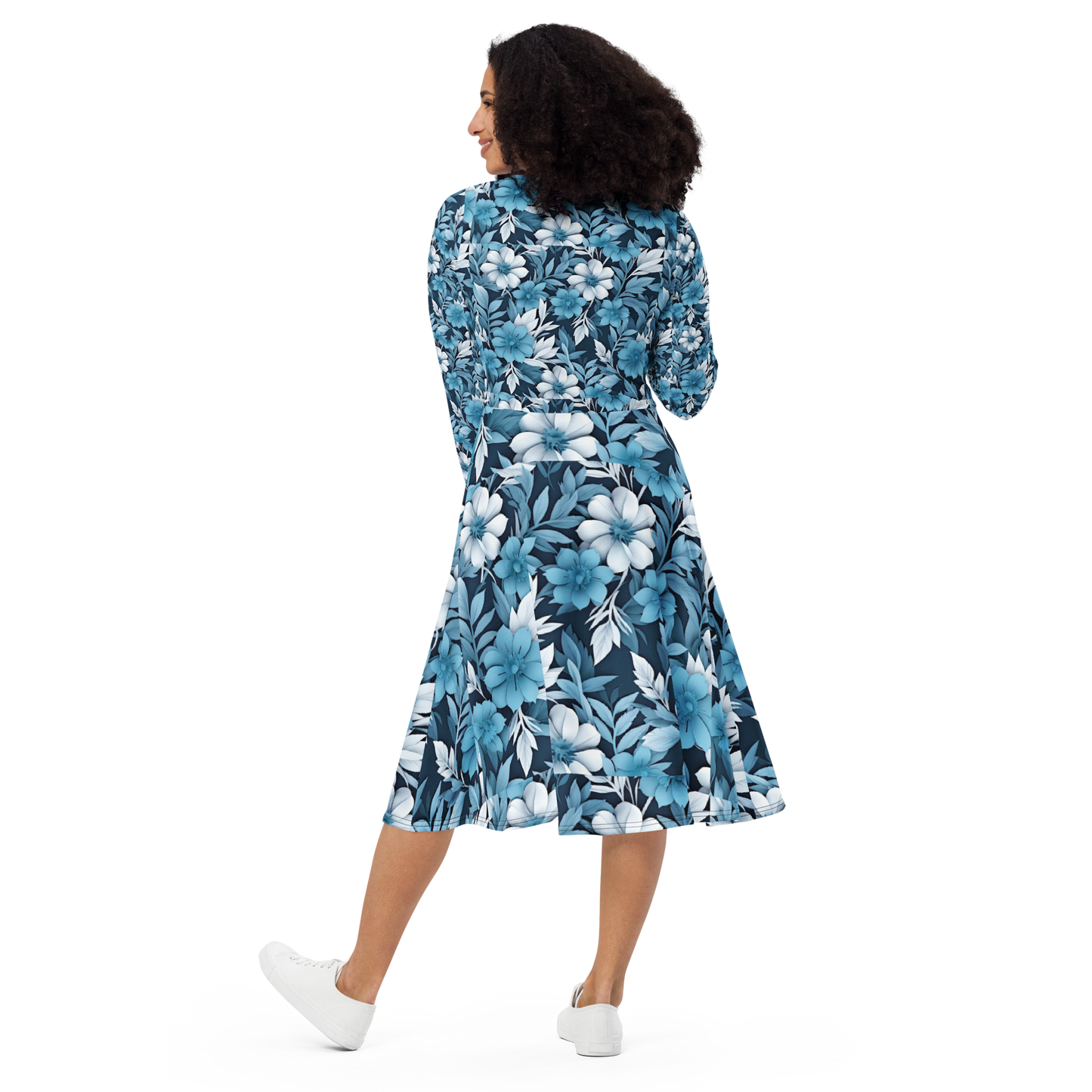 All-over print long sleeve midi dress