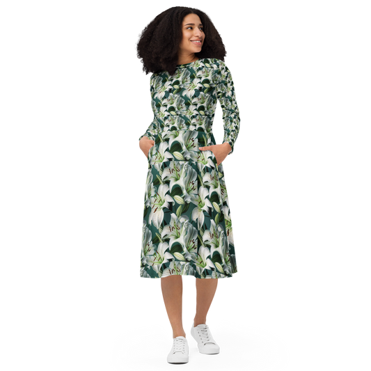 All-over print long sleeve midi dress