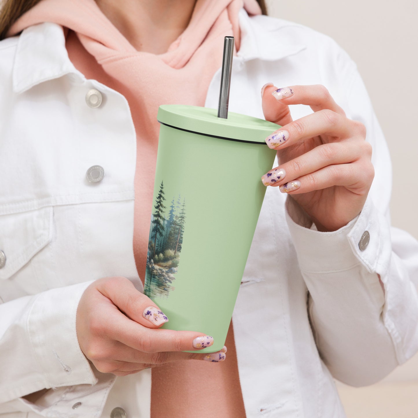 Insulated tumbler with a straw