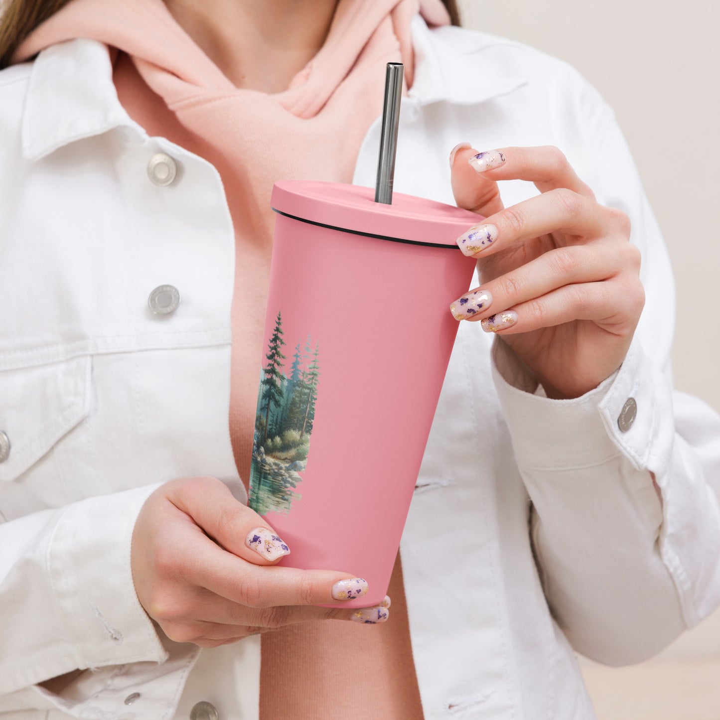 Insulated tumbler with a straw